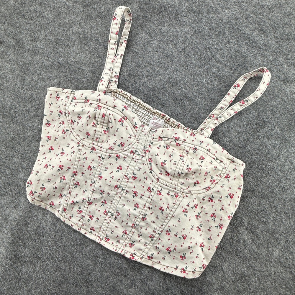No Boundaries‎ Corset Top Women XL 15-17 Floral Smocked Back Cropped Camisole